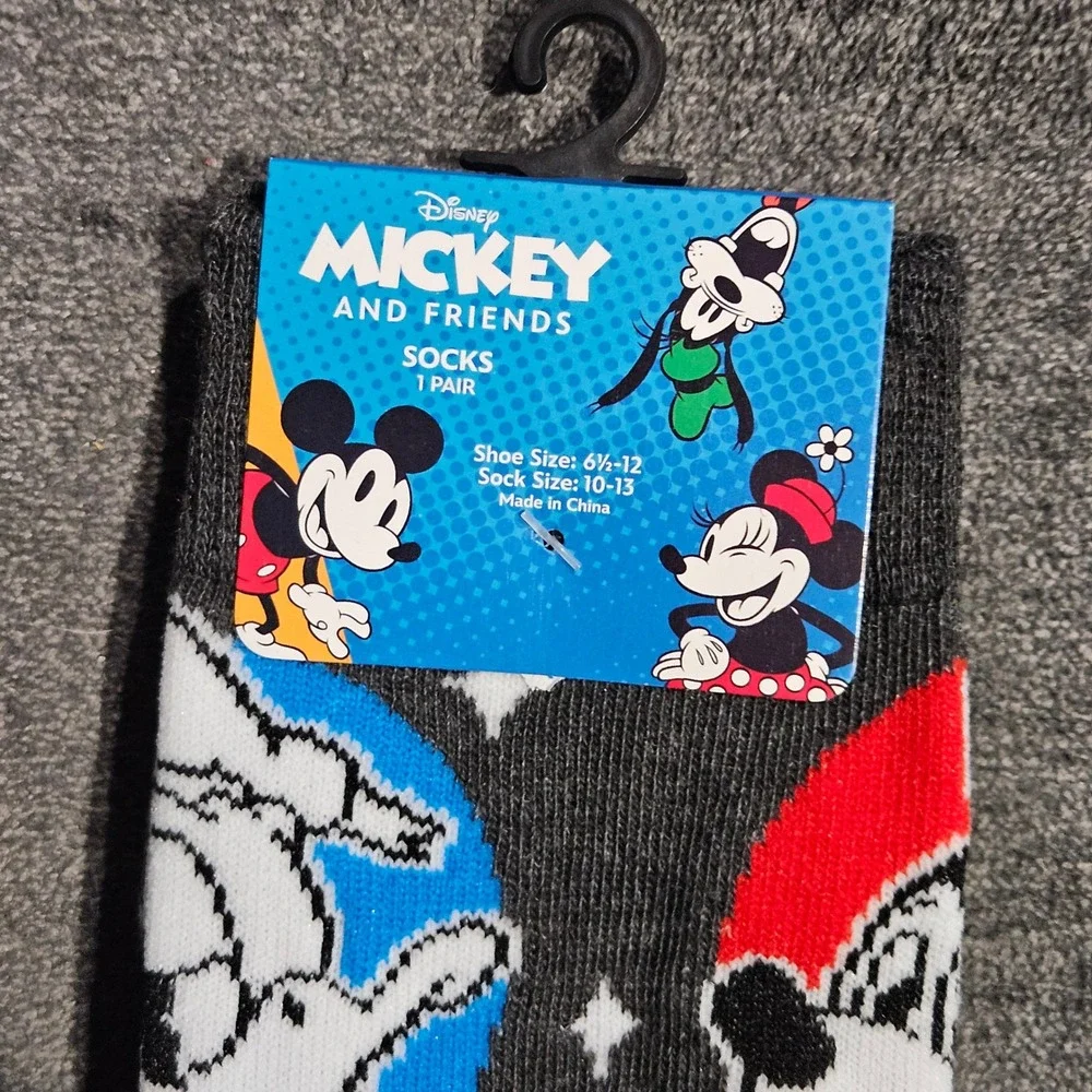 Disney Mickey and Friends Mens Crew Socks Gray Multi Color Shoe Size 6.5-12 NEW
